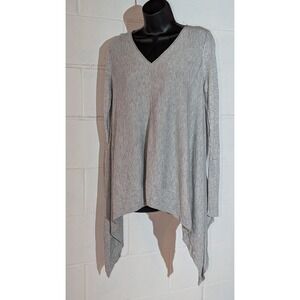 Mossimo Gray V Neck Long Sleeve Handkerchief Hem Sweater Top Medium